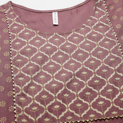 Stylum Women's Gold & Khari Printed Rayon Flared Long Ethnic Dress (SONYMAUVE)