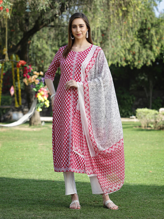 Cotton Flared Kurta with Dupatta