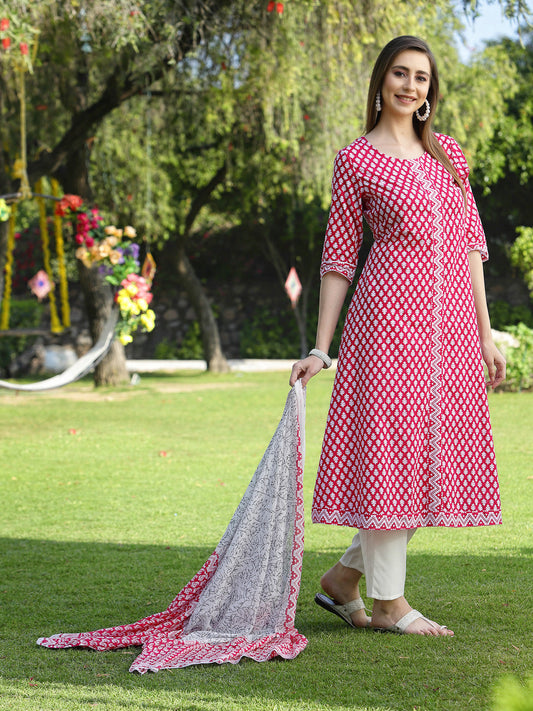 Cotton Flared Kurta with Dupatta