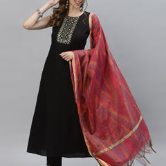 Rayon Flared Kurta with Printed Dupatta
