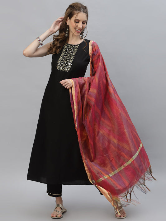 Rayon Flared Kurta with Printed Dupatta 