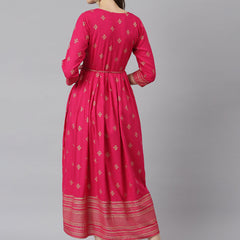 Gold Printed Rayon Flared Kurta