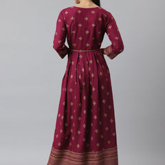 Stylum Women's Gold Printed Rayon Flared Kurta (TONYWINE)