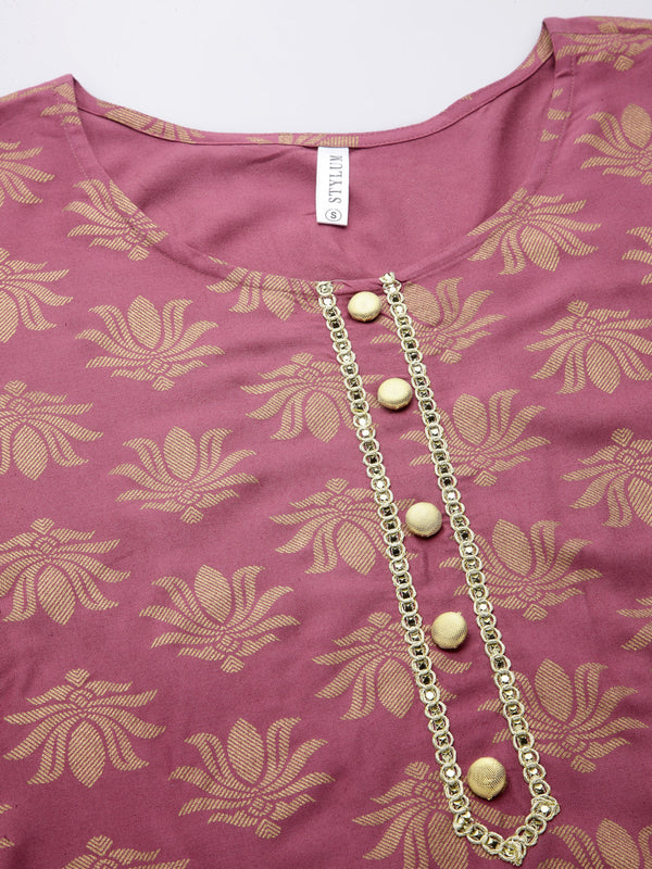 Stylum Women's Gold Printed Rayon Straight Kurta (TORUWINE)