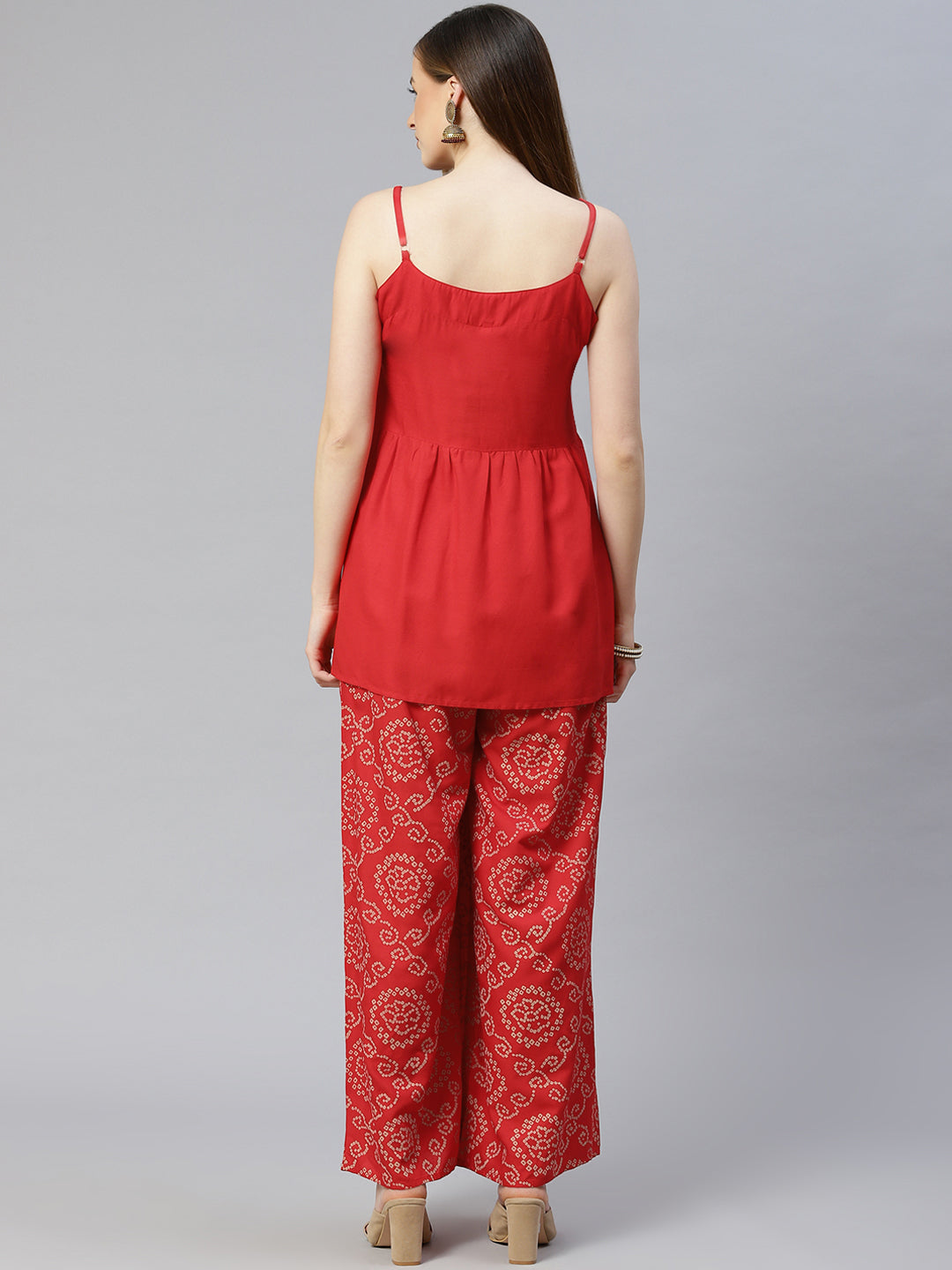 Red Solid Rayon Top and Palazzo Set