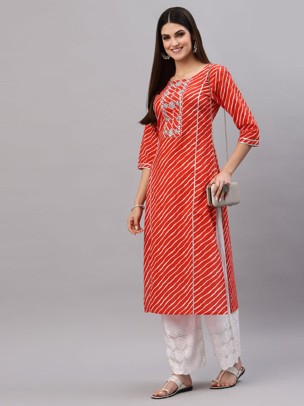 Stylum Women's Lehariya Printed Cotton Straight Kurta (TULUORANGE)