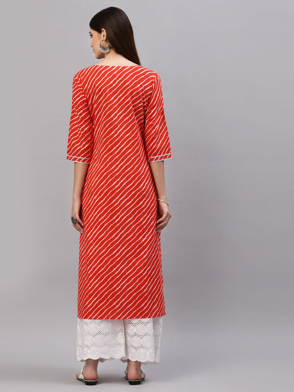 Stylum Women's Lehariya Printed Cotton Straight Kurta (TULUORANGE)
