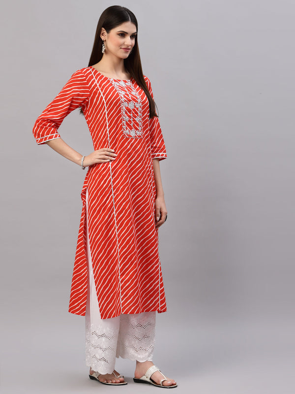 Stylum Women's Lehariya Printed Cotton Straight Kurta (TULUORANGE)