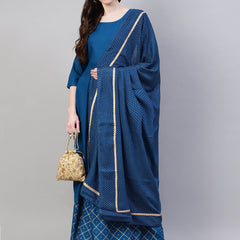 Teal Rayon Flared Kurta Dupatta Set