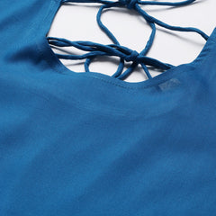 Teal Rayon Flared Kurta Dupatta Set