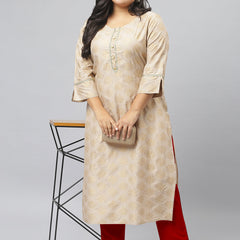 Stylum Women's Gold Printed Rayon Straight Kurta (ToruBeigekurta)