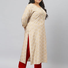 Stylum Women's Gold Printed Rayon Straight Kurta (ToruBeigekurta)
