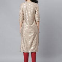 Stylum Women's Gold Printed Rayon Straight Kurta (Torubeige)