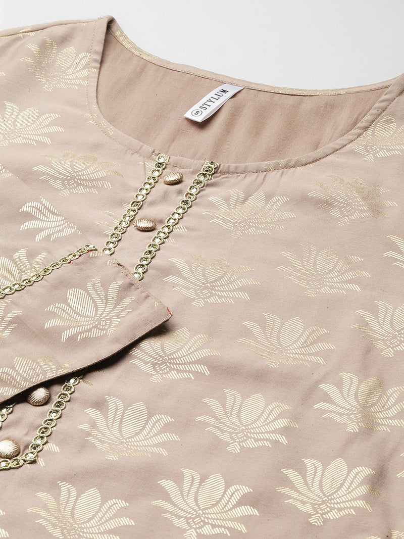 Stylum Women's Gold Printed Rayon Straight Kurta (Torubeige)