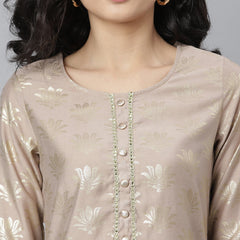 Stylum Women's Gold Printed Rayon Straight Kurta (Torubeige)