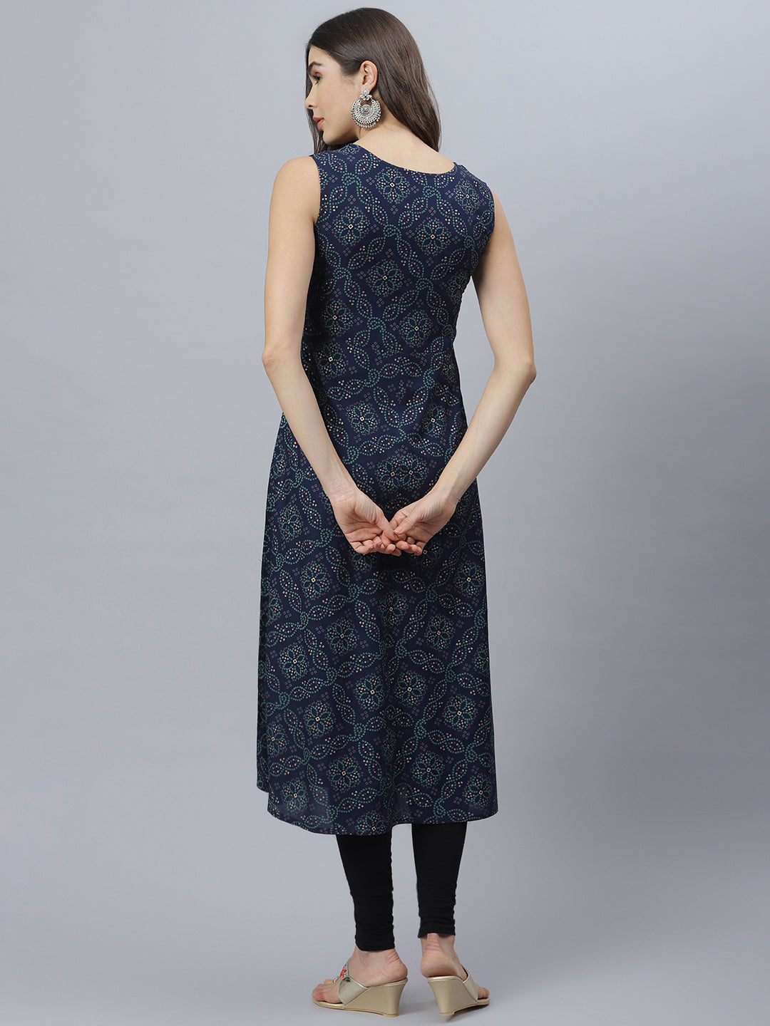 Stylum Women's Bandhani Print Rayon Flared Kurta (Vivoblue)