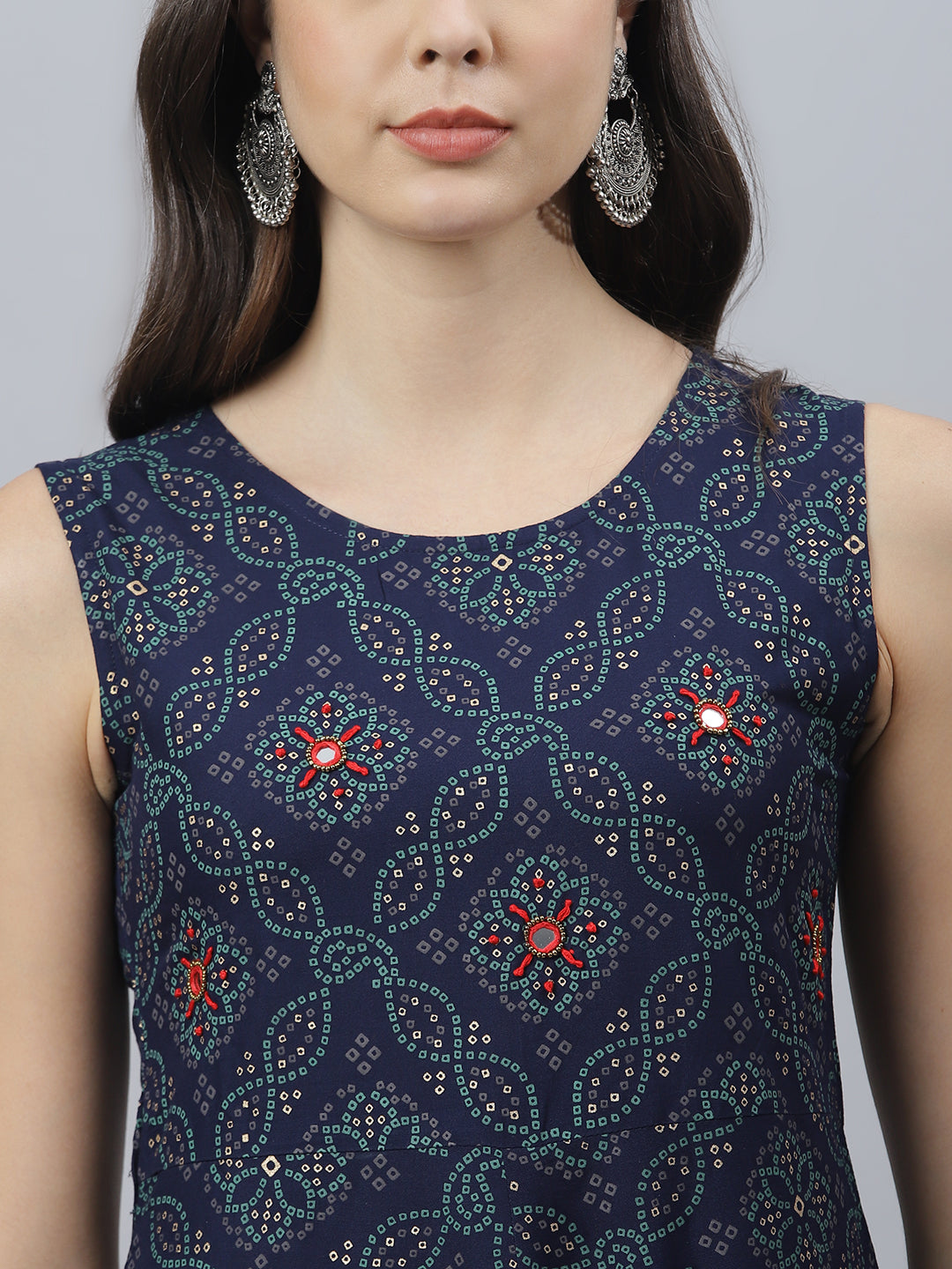 Stylum Women's Bandhani Print Rayon Flared Kurta (Vivoblue)