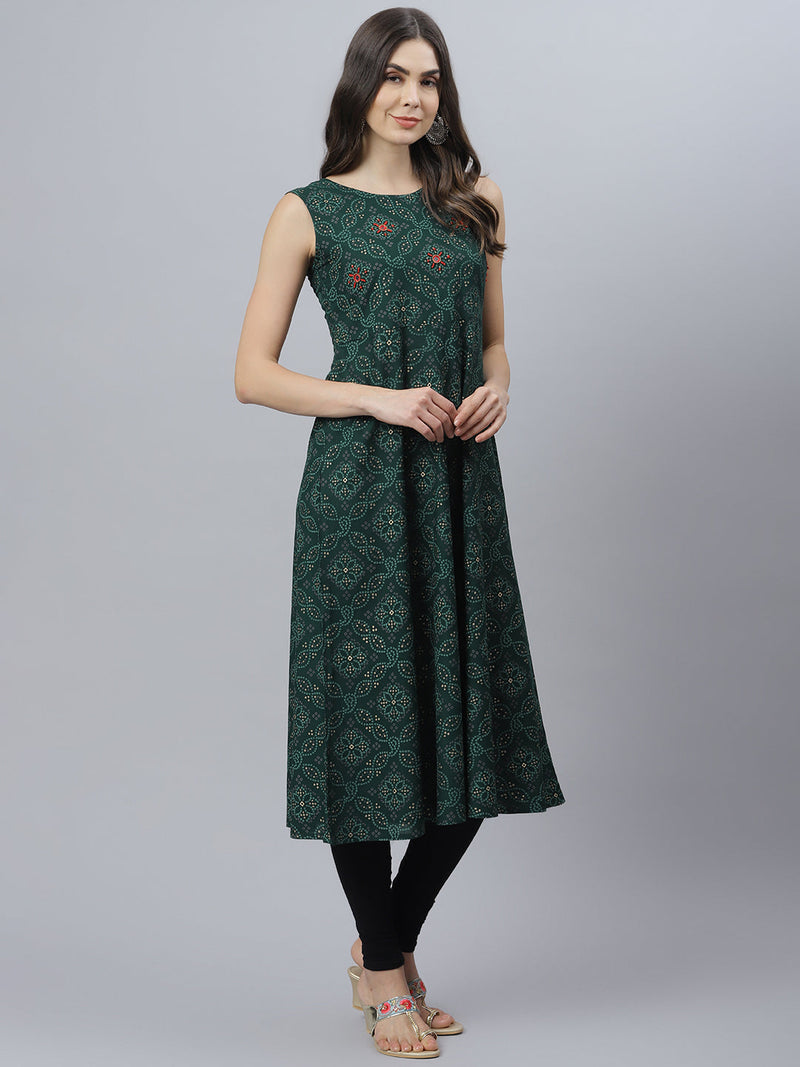 Bandhani Print Rayon Flared Kurta