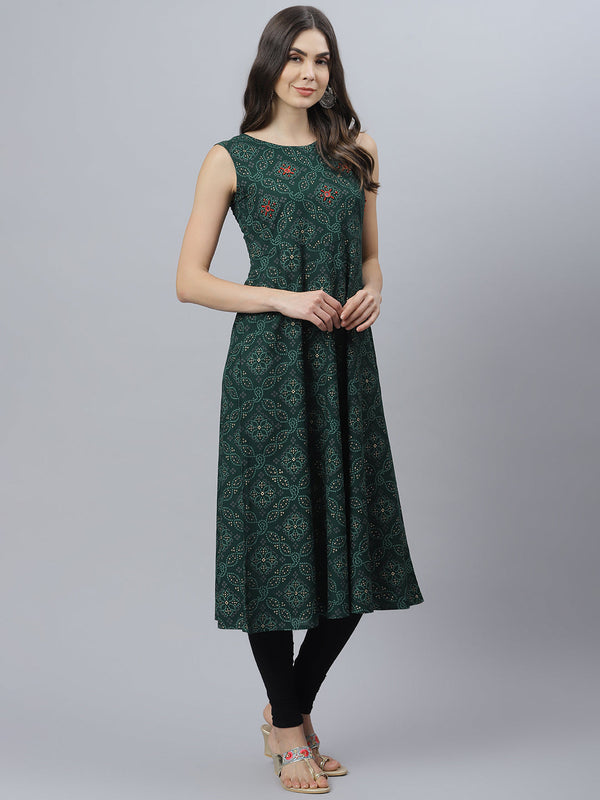 Bandhani Print Rayon Flared Kurta