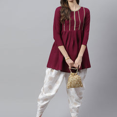 Stylum Women's Embellished Rayon Pleated kurta Dhoti Pant Set (Winedhotiset)