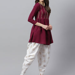 Stylum Women's Embellished Rayon Pleated kurta Dhoti Pant Set (Winedhotiset)
