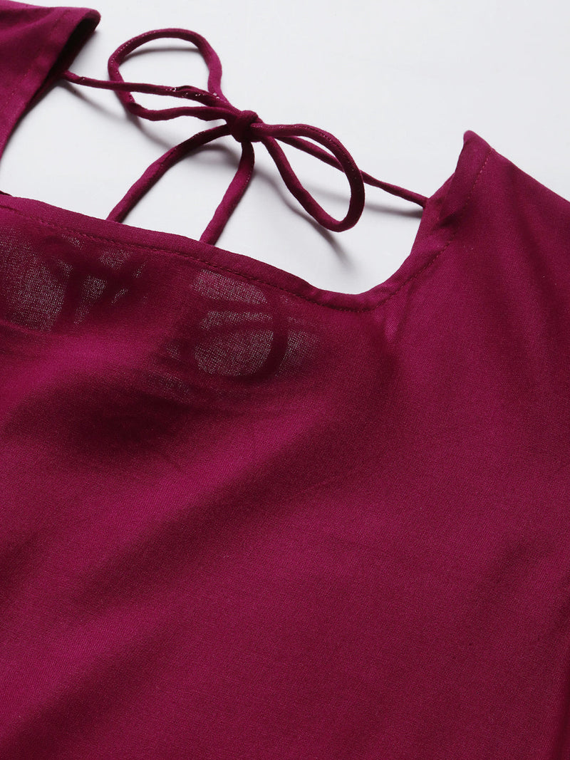 Stylum Women's Gold Print Rayon Flared Kurta Dupatta Set (Winetrianglekdset)