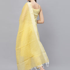 Stylum Women's Woven designed Cotton Blend Straight Kurta Pant Dupatta Set (YLWMELODY)