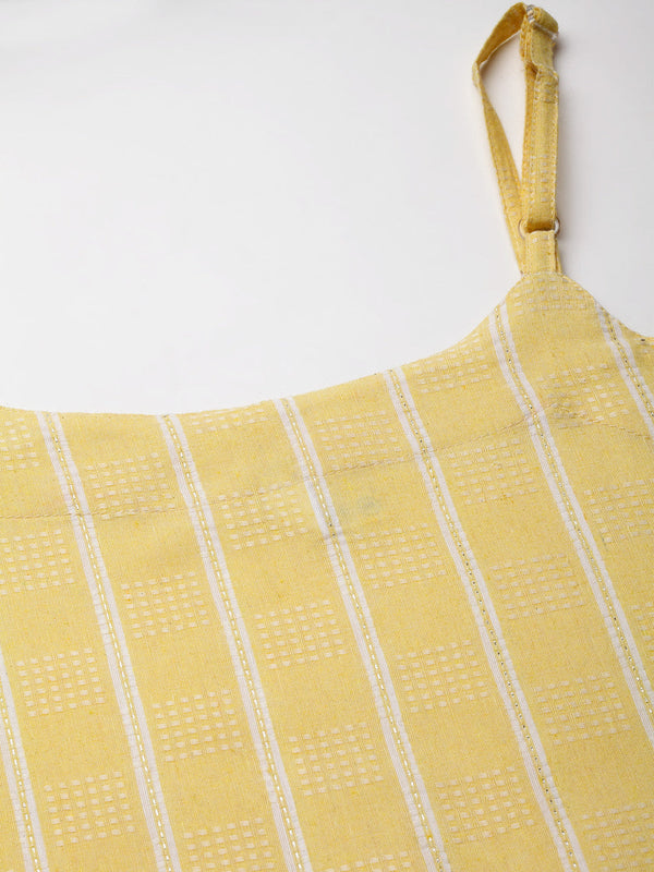 Stylum Women's Woven designed Cotton Blend Straight Kurta Pant Dupatta Set (YLWMELODY)