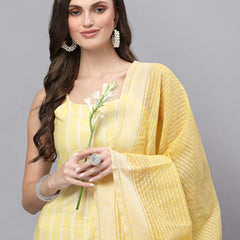 Stylum Women's Woven designed Cotton Blend Straight Kurta Pant Dupatta Set (YLWMELODY)