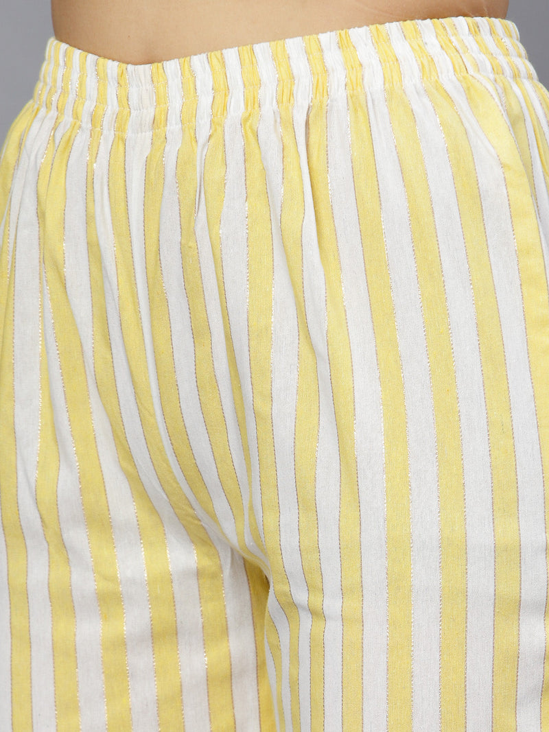 Stylum Women's Woven designed Cotton Blend Straight Kurta Pant Dupatta Set (YLWMELODY)