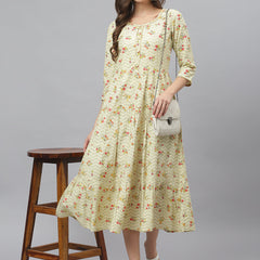 Stylum Women's Floral Printed Rayon Tiered kurta (ZINGYBEIGE)