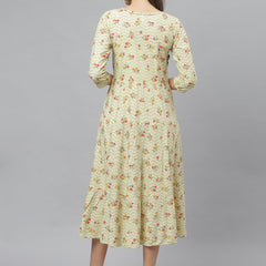 Stylum Women's Floral Printed Rayon Tiered kurta (ZINGYBEIGE)