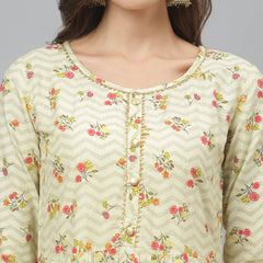 Stylum Women's Floral Printed Rayon Tiered kurta (ZINGYBEIGE)