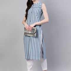 Stylum Women's Striped Cotton Straight Kurta (sologrey)