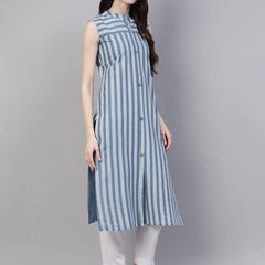 Stylum Women's Striped Cotton Straight Kurta (sologrey)